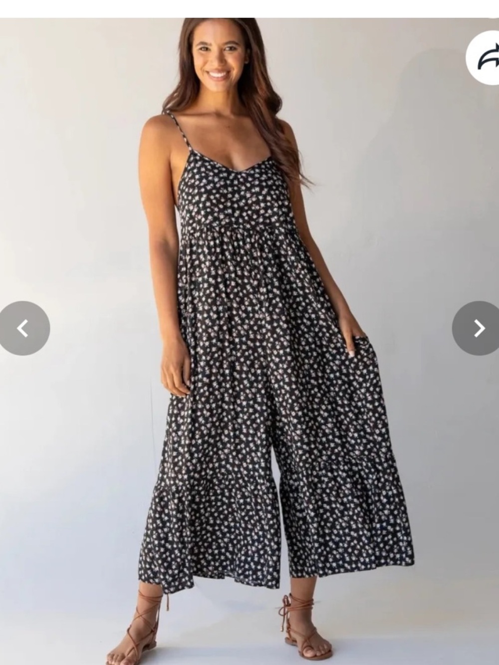 Natural Life Black Floral Wide Leg Jumpsuit - Size Medium - Check Measurements